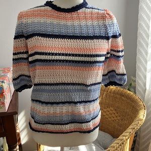 INC loose crochet knit puff short sleeve sweater M